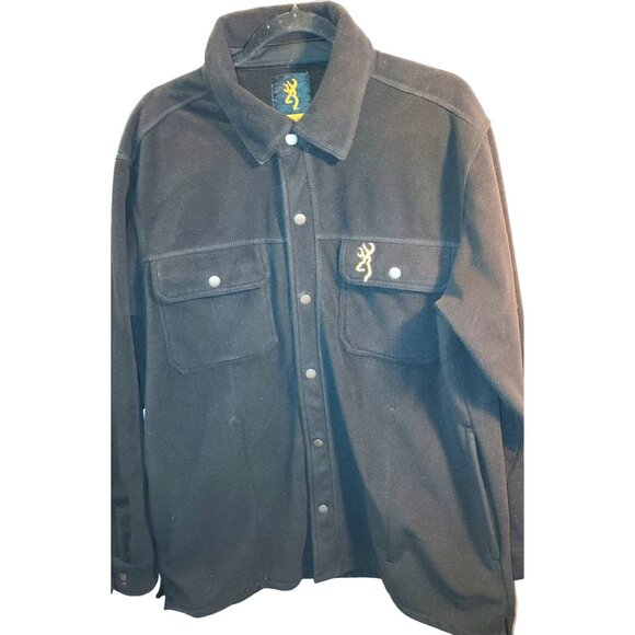 Browning Mens Medium Black Fleece Button-Up Shirt Jacket Embroidered Logo - Picture 1 of 10
